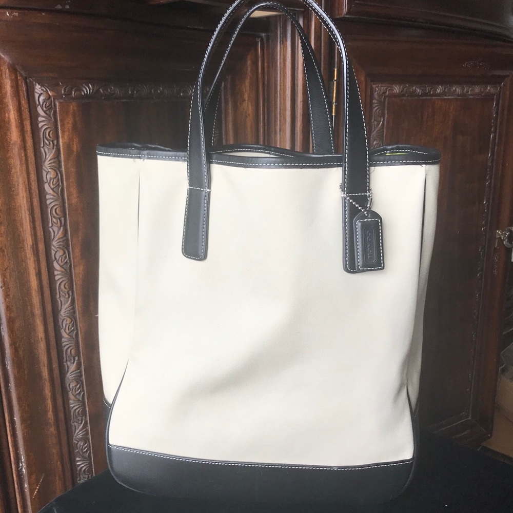 Small Canvas and Leather Coach Tote